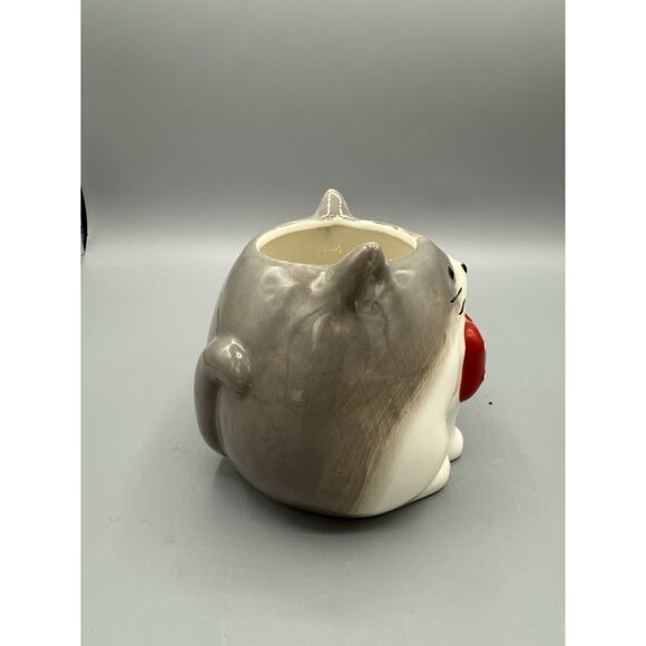 Wondershop Target Cat Mug Gray White Red Bow Tie Oversized Coffee Cup 5” - Picture 2 of 7